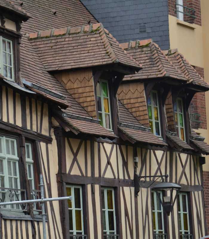 Half-timbered medieval houses in Rouen explored on a private Normandy tour from Paris