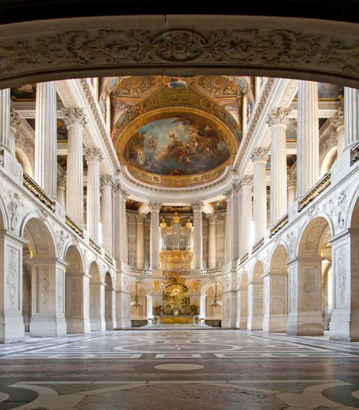 Ceiling and altar of the Versailles Royal Chapel viewed on a private trip