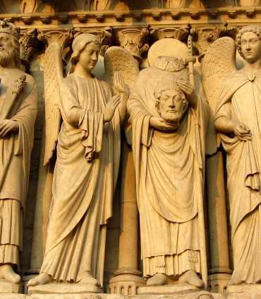 Close-up of statues depicting saints on a private guided tour in Chartres