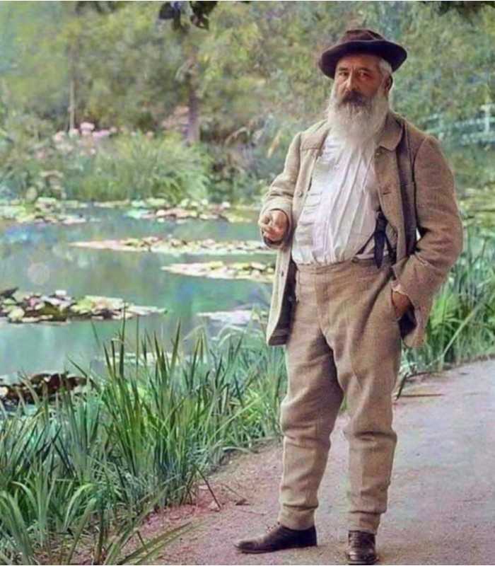 Private Giverny guided visit featuring Claude Monet at the iconic Japanese Bridge, a symbol of his impressionist masterpieces